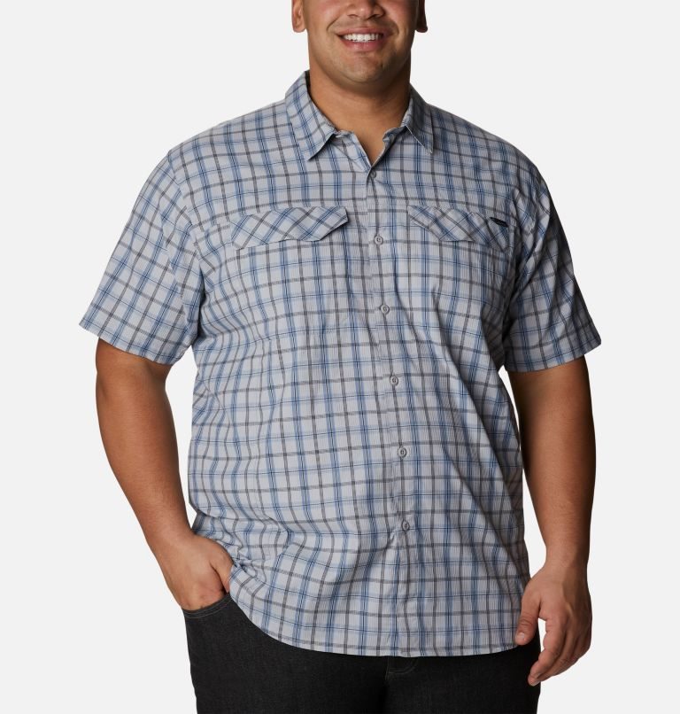 Men\'s Columbia Silver Ridge Lite Plaid Short Sleeve Shirts Navy | Plus Size CA-NC06A